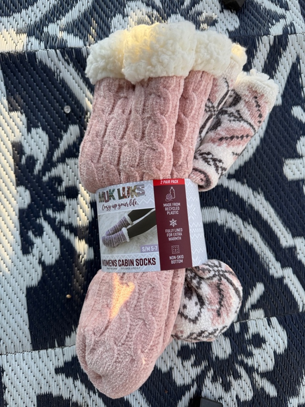 Muk Luks Women's Pink Cable Knit Cabin Socks 2 Pack comfy vacation lounge relax